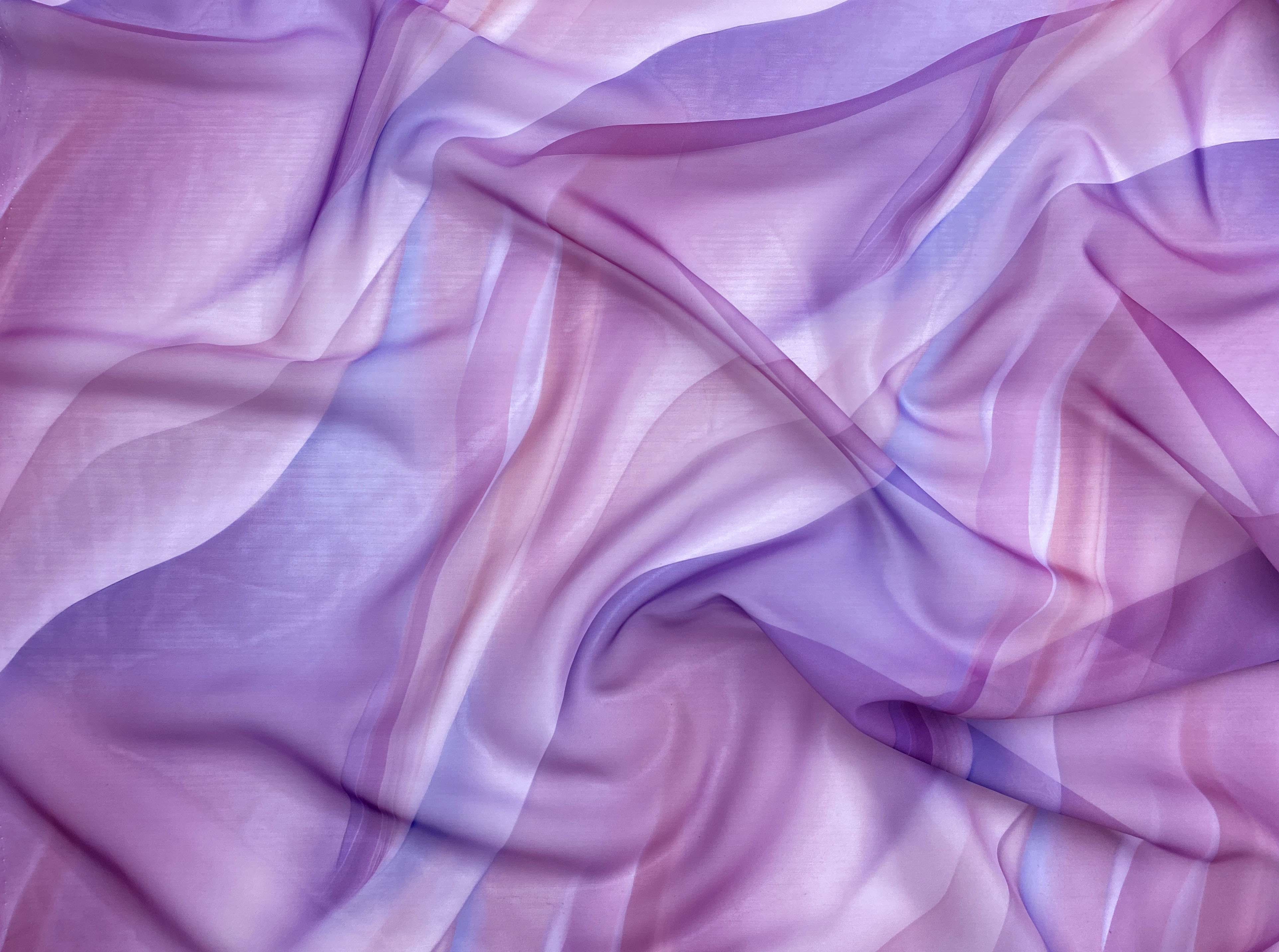 Ткань Шифон сиреневого цвета с принтом розовые разводы 24053 2