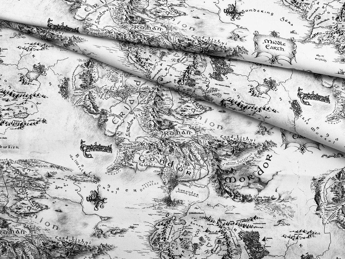 Ткань Джинса  белого цвета с принтом  карта 12691 1