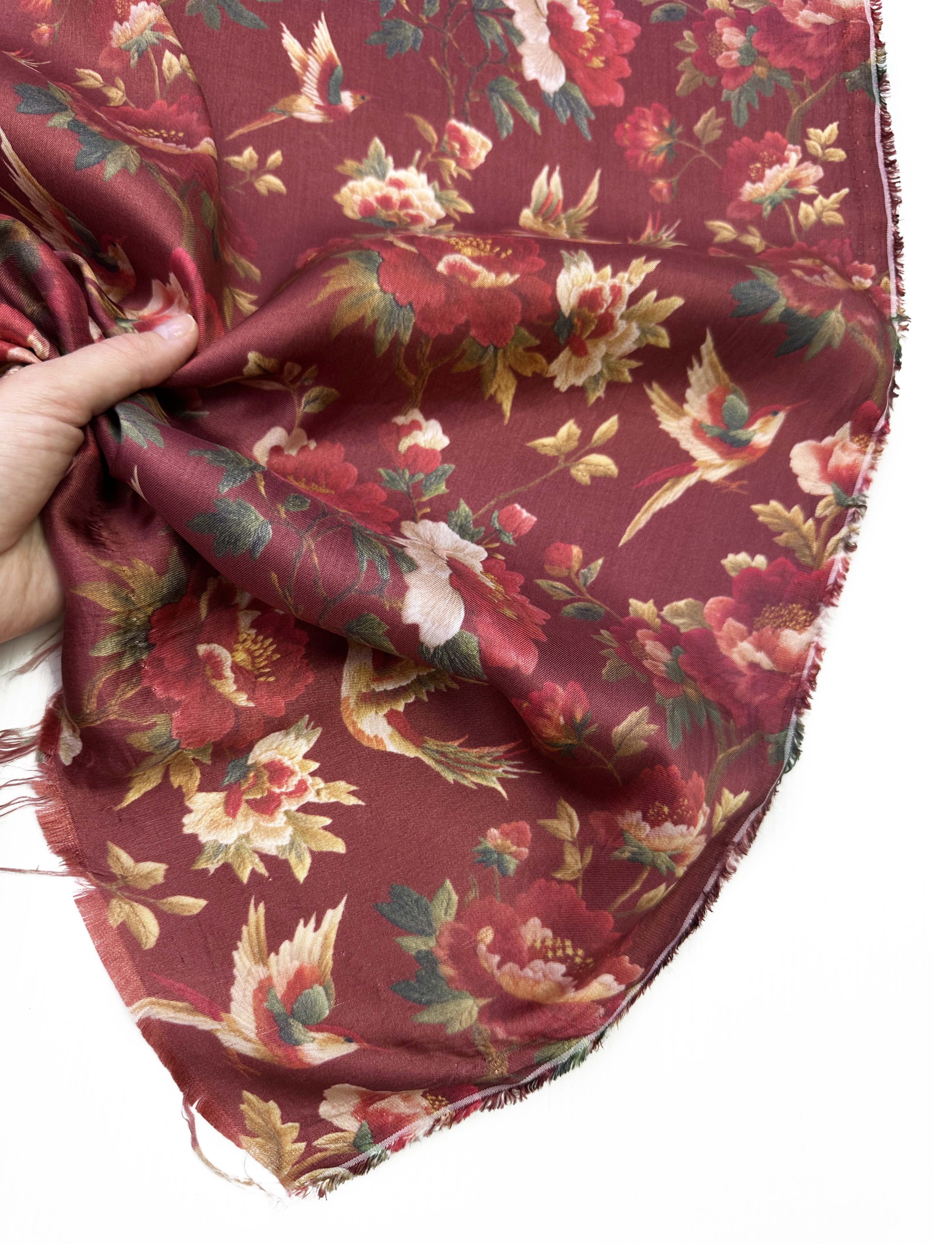 Ткань Вискоза бордовая с принтом в азиатском стиле Шинаузри  29587 5
