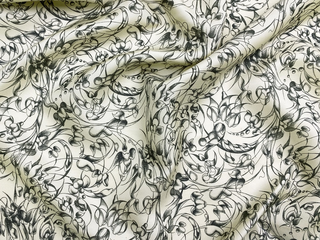 Ткань Платьевая   кремового цвета с принтом фантазийные цветы 29490 2