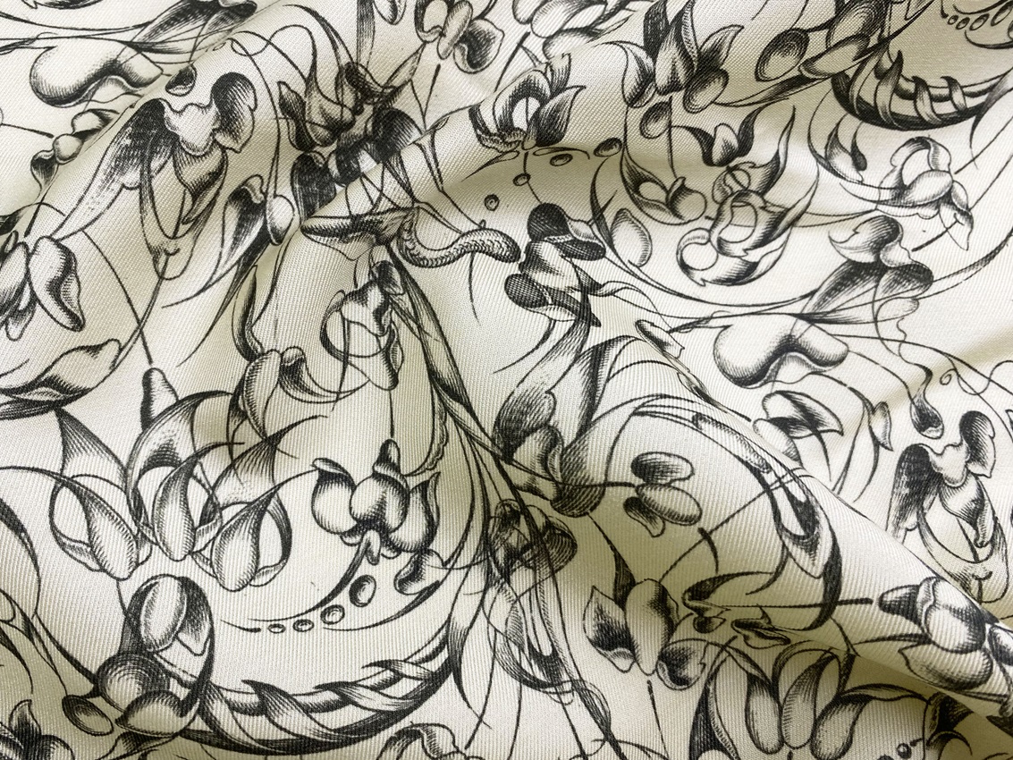 Ткань Платьевая   кремового цвета с принтом фантазийные цветы 29490 3