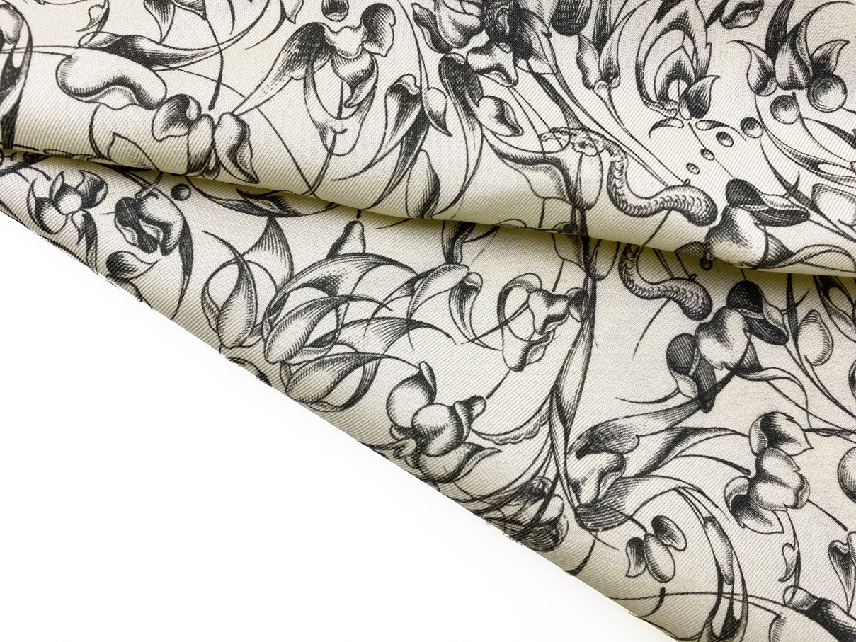 Ткань Платьевая   кремового цвета с принтом фантазийные цветы 29490 4