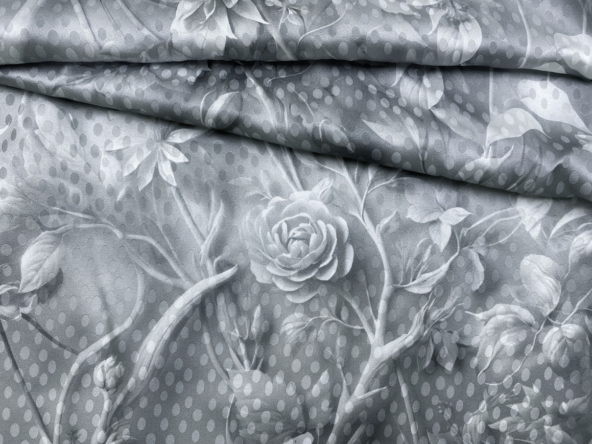 Ткань Шёлк  серого цвета с принтом  цветы , жемчуг 46479 1