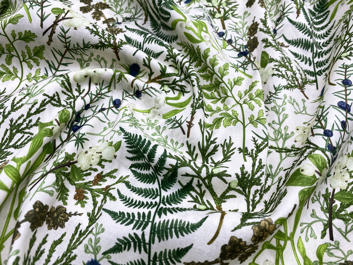 Ткань Батист бежевого цвета с принтом  лесные  травы 14279 2