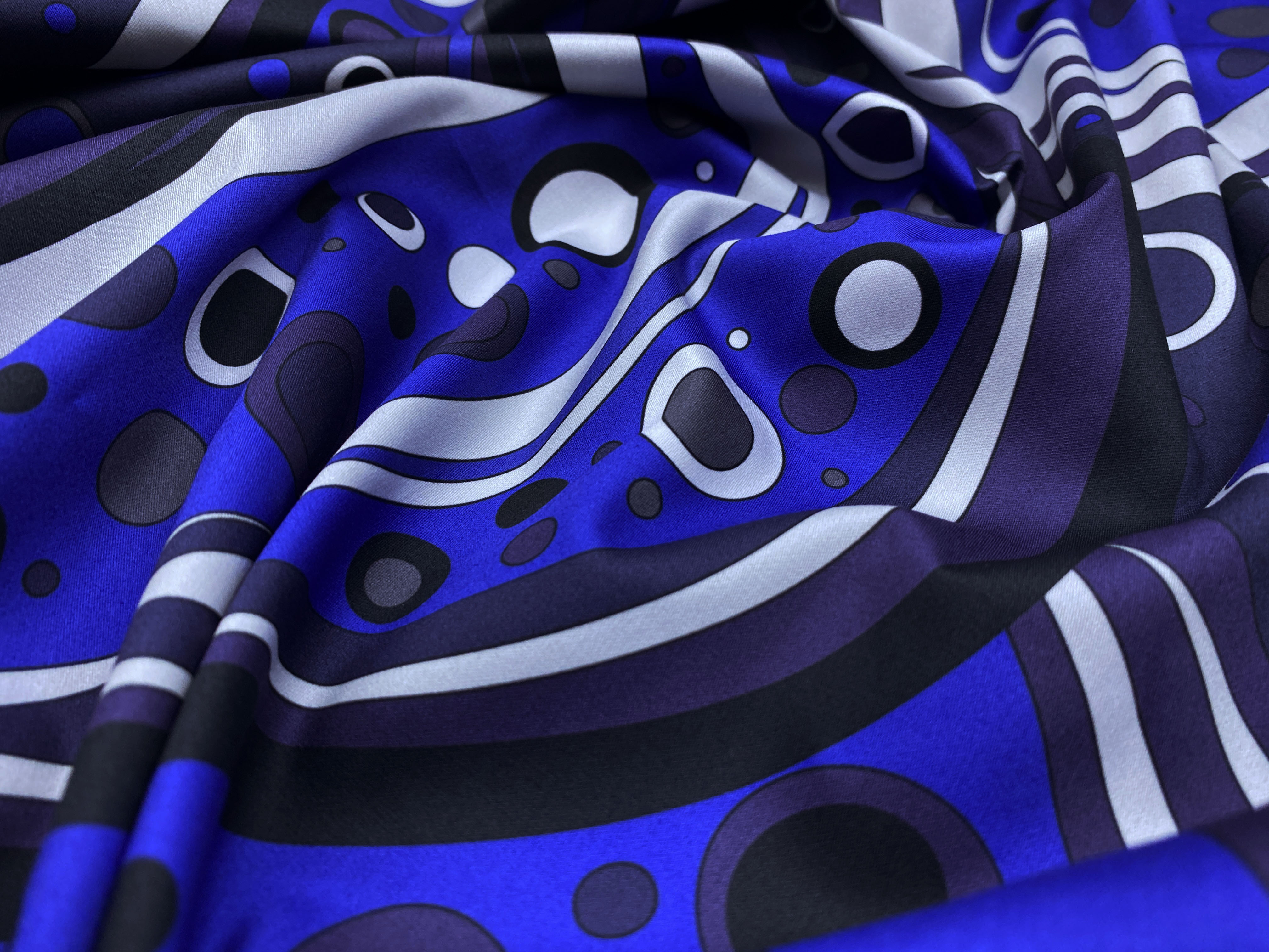 Ткань Хлопок  сине-фиолетового цвета с принтом абстракция 14330 2