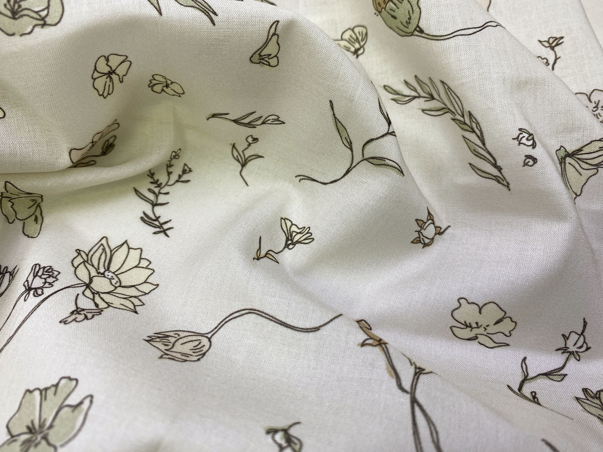 Ткань Поплин  бежевого цвета с принтом цветы 14349 2